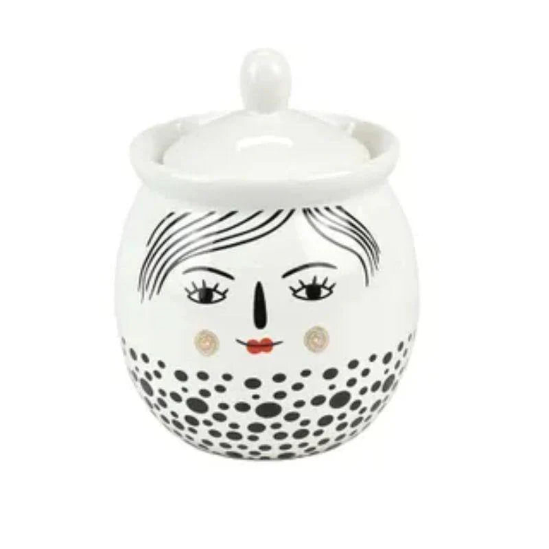 White/Black Nancy Ceramic Sugar Pot - 11cm x 13.5cm