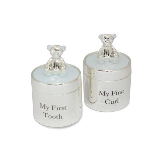 Silver Plate First Tooth & Curl Box - Blue  - Landmark Concepts