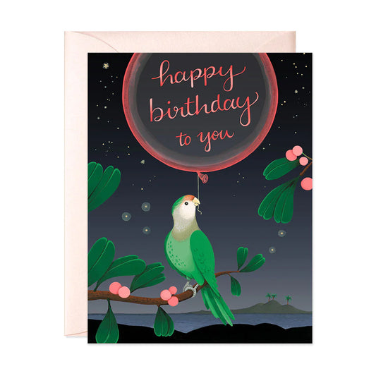 Green Parrot Birthday Greeting Card
