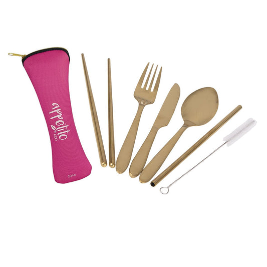 6 Piece Stainless Steel Traveller's Cutlery Set - Gold
