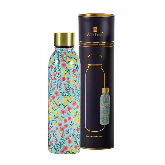 Ashdene Stainless Steel Insulated Drink Bottle - Flowering Fields Teal - 500ml