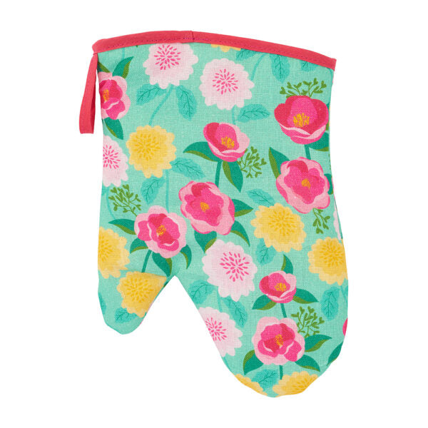 Annabel Trends Oven Mitt – Linen – Camellias Mint - 18 cm x 26 cm