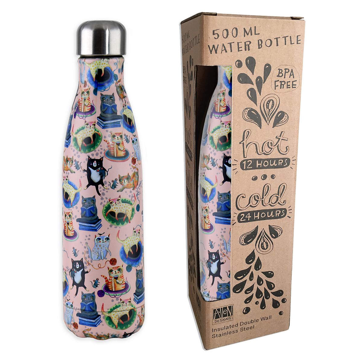 500ml Water Bottle - Insulated Double Wall Stainless Steel - 2 Styles
