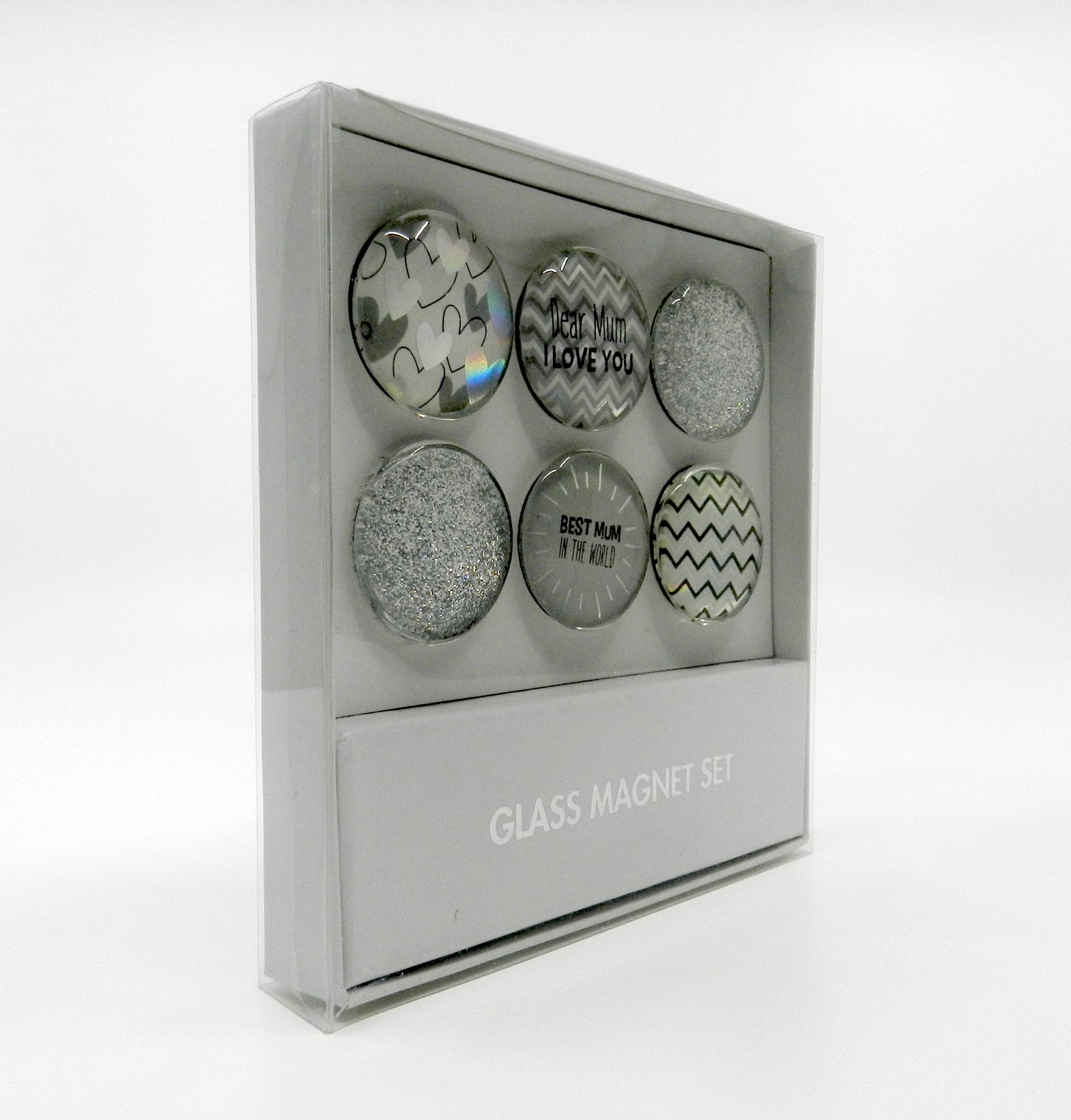 Dear Mum I Love You Glass Magnet Set of 6 - Silver - 3.5cm