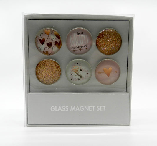 Best Mum In The World Glass Magnet Set - Set of 6 - Pink & Rose Gold