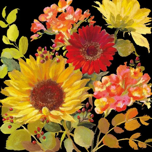 Lunch Napkins - Sunny Flowers - Black