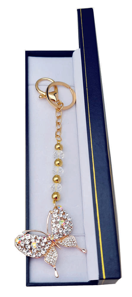 Premium Rose Gold Diamond Butterfly Key Ring - Gift Boxed