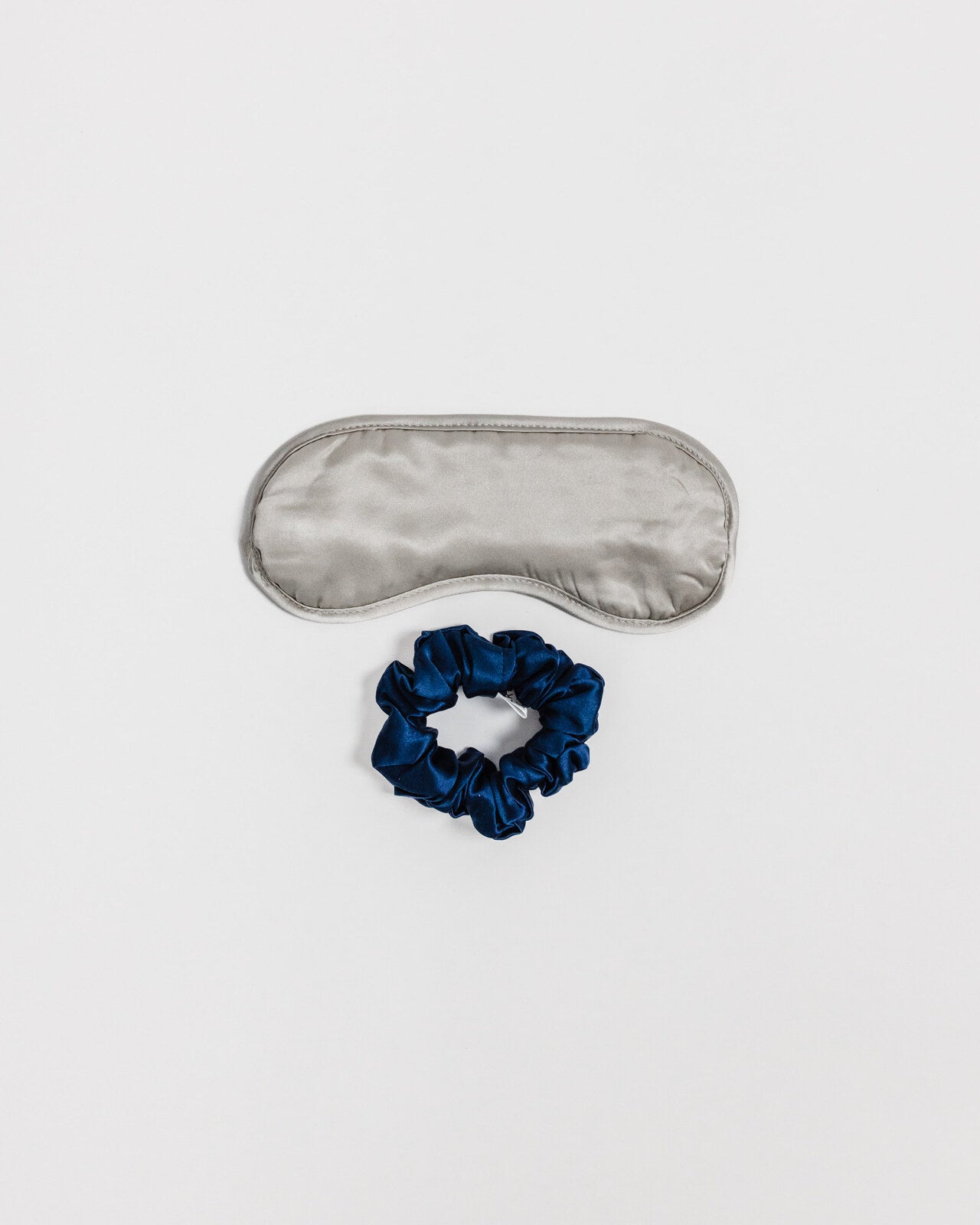 Silk Magnolia Gift Set - Pearl Grey Standard Eye Mask & French Navy Scrunchie