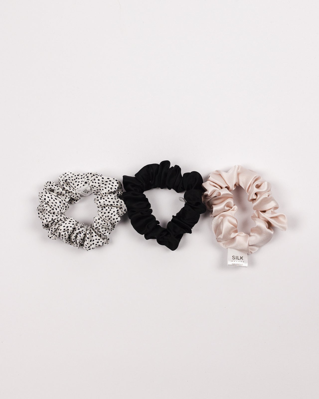 Scrunchies 3 Pack - Black, Peony Pink and Spotty Dots