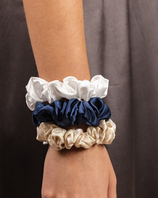 Scrunchies 3 Pack - Navy, White and Leopard