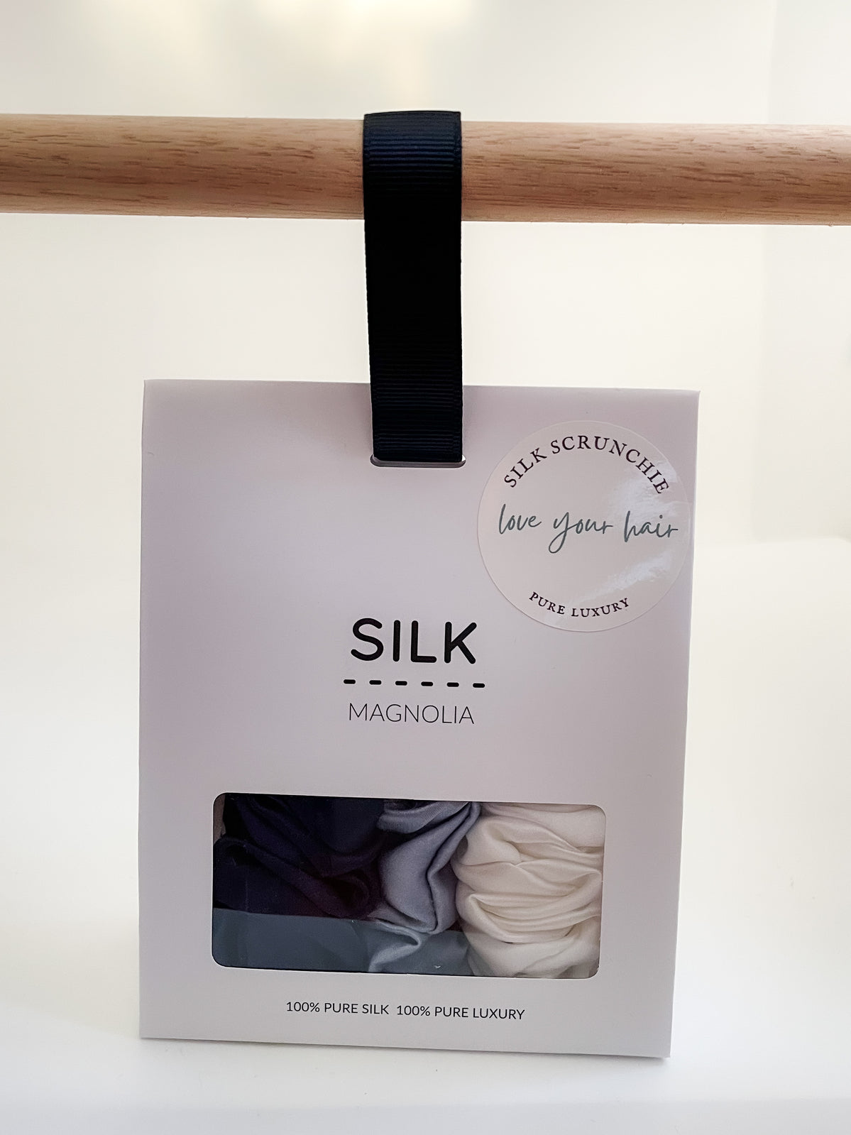 Silk Magnolia Silk Scrunchies - 3 Pack - Navy, White and Blue