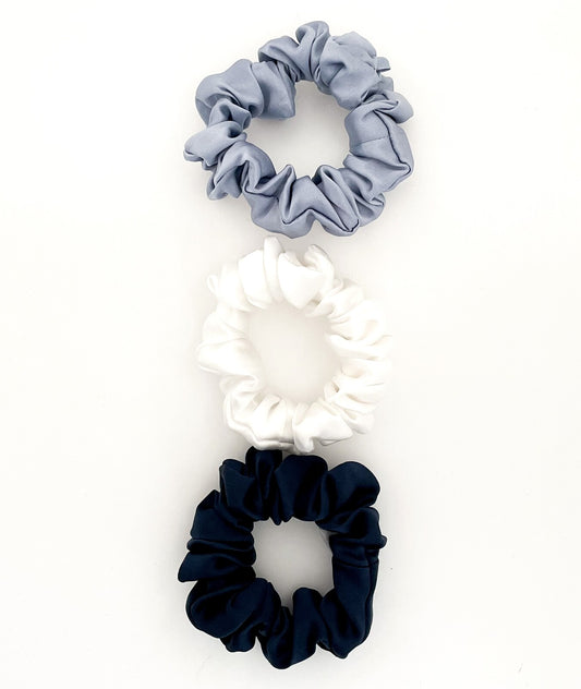 Silk Magnolia Silk Scrunchies - 3 Pack - Navy, White and Blue