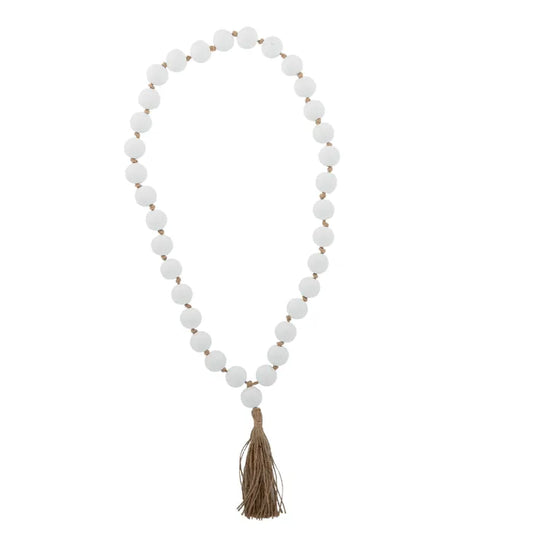 Saffron Wooden Hanging Beads - 84cm - White