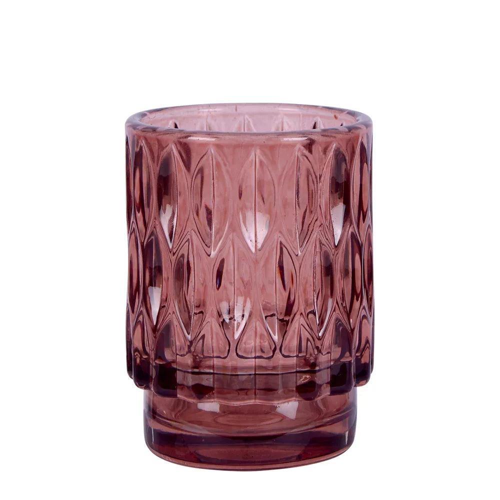 Ashi Glass Tealight Holder - Large - Mulberry - 13x8cm