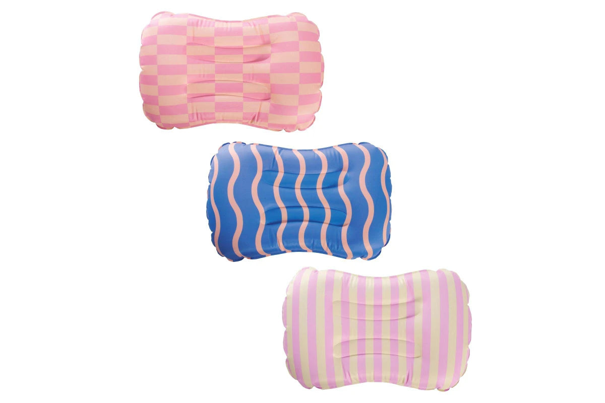 Eclectic Summer Beach Pillow - Blue and Yellow Stripes - 44x28x10cm