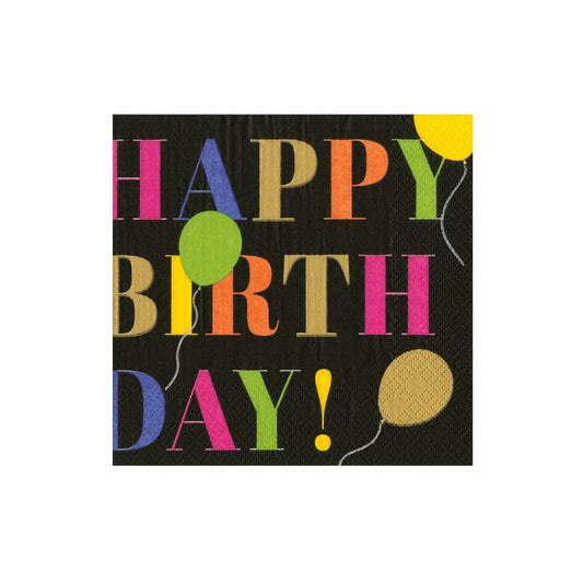 Birthday Surprise Paper Cocktail Napkins in Black - 20 Per Box