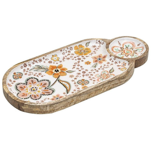 Ladelle Farrah Mango Wood Floral Print Chip & Dip Serving Bowl 42x19.5x3cm