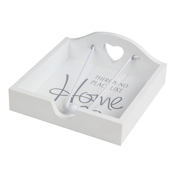 White Wedding Home Heart Wooden Timber Napkin Serviette Holder Dispenser - 18.5x18.5.4cm