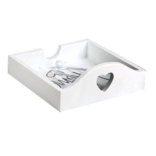 White Wedding Home Heart Wooden Timber Napkin Serviette Holder Dispenser - 18.5x18.5.4cm