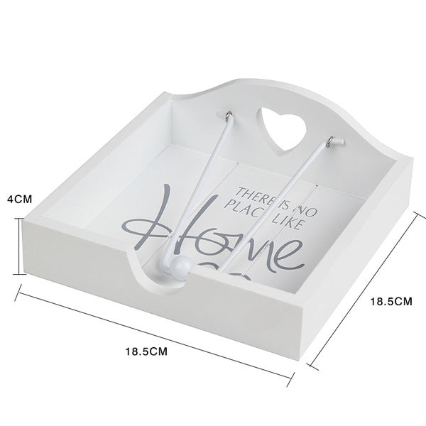 White Wedding Home Heart Wooden Timber Napkin Serviette Holder Dispenser - 18.5x18.5.4cm