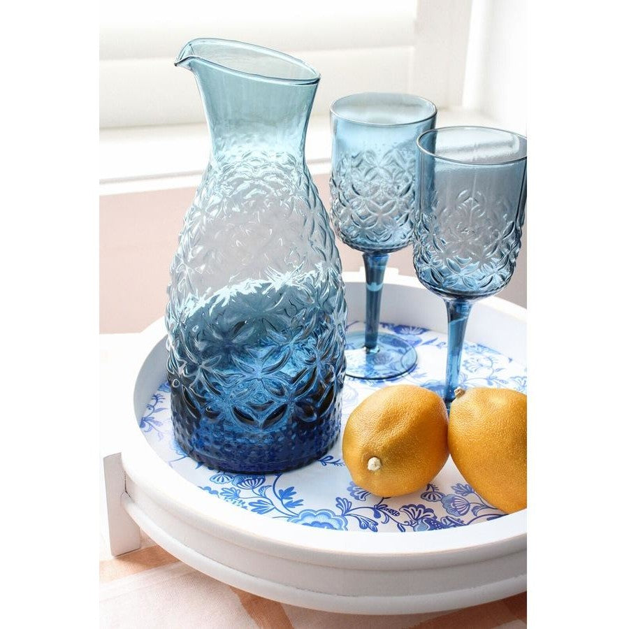 Glass Wine Decanter Beverage Pitcher - Smoke Blue - 17x17x29cm