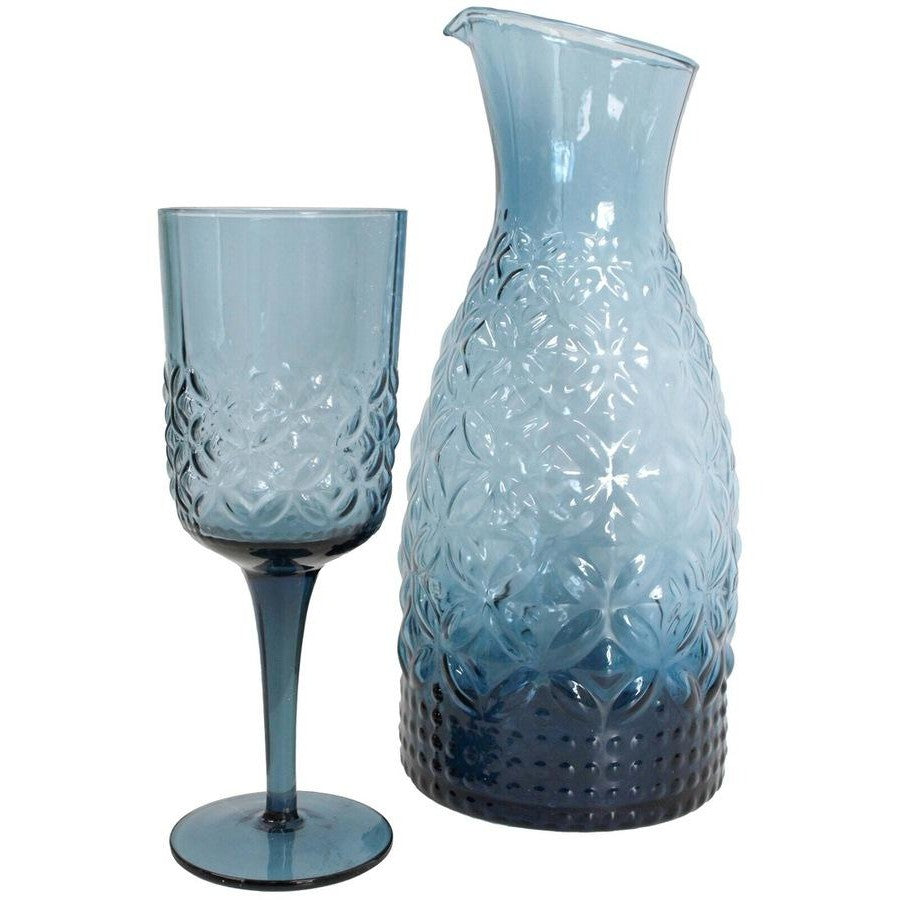 Glass Wine Decanter Beverage Pitcher - Smoke Blue - 17x17x29cm