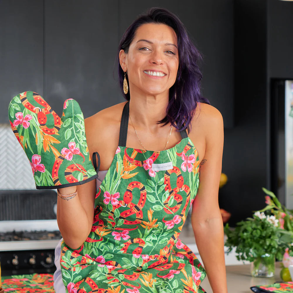 Annabel Trends Single Linen Oven Mit/Glove - Jungle Snake - 18 cm x 26 cm