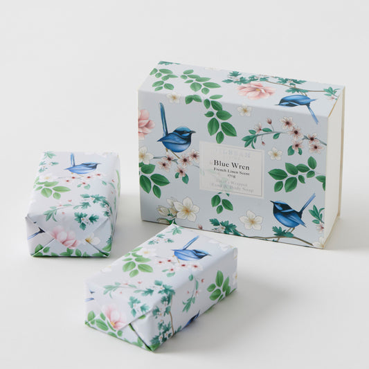 Pilbeam Living Scented Soap Gift - Blue Wren - Set of 2 - 13x10x5