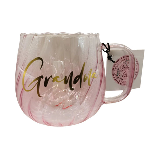 Landmark Grandma Graduated Pink Twirl Glass Fluted Mug - 650ml Pink Pearlescent Glass