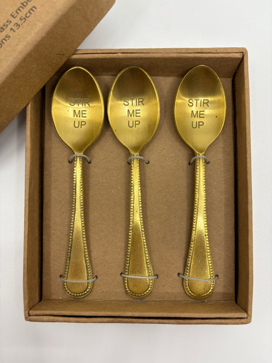 Casa Regalo Bijou Set of 3 Brass Embossed Teaspoons - 13.5cm
