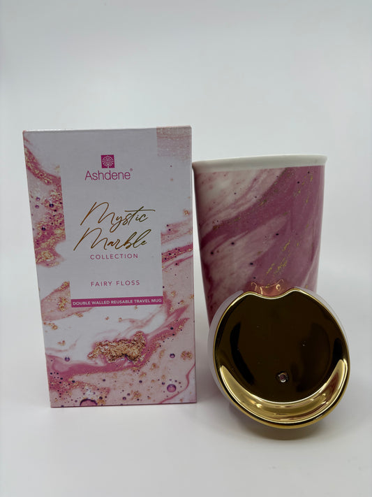 Ashdene Mystic Marble Double Walled Reusable Travel Mug - Fairy Floss - 9x15cm