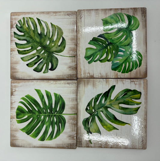 Palm Leaves Set of 4 Ceramic Coasters - 12x12cm