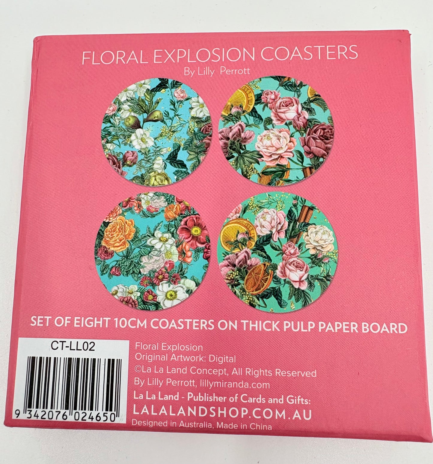 Lala Land Set of 8 Illustrated Coasters - Floral Explosion - 10x0.5cm