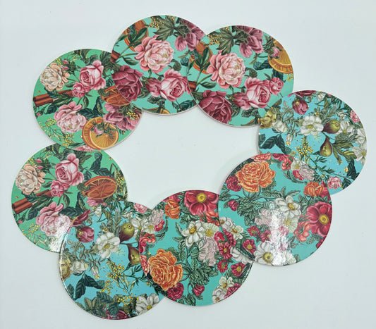 Lala Land Set of 8 Illustrated Coasters - Floral Explosion - 10x0.5cm