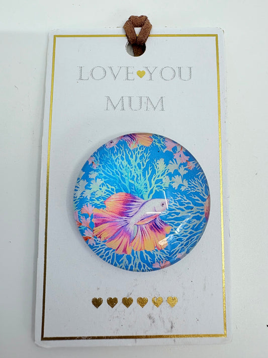 Lavida I Love You Mum Blue Fish Magnet - 4cm diameter