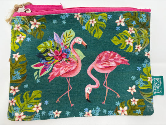 Allen Designs Canvas Look Cosmetic Pouch - Pink Flamingo - 20x15cm