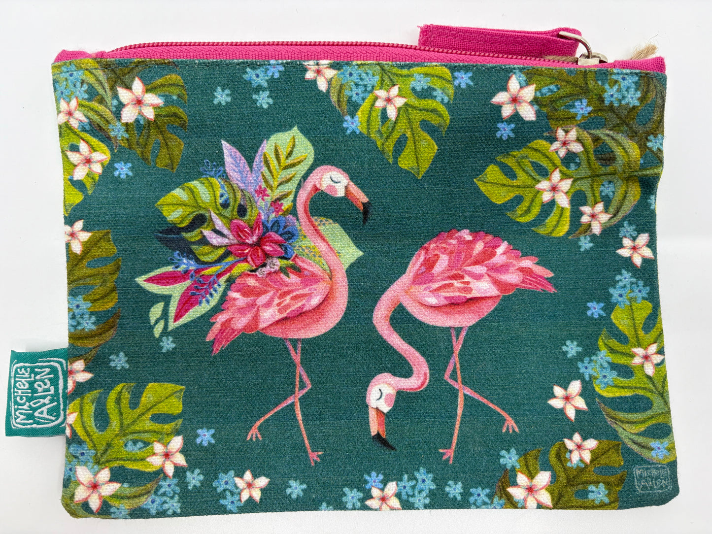 Allen Designs Canvas Look Cosmetic Pouch - Pink Flamingo - 20x15cm