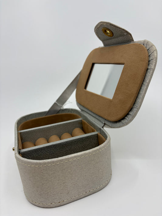 Rayell Cosmetics Case with Mirror - Vinyl with Velvet inlay - Small - Beige - 16x11x6.5cm