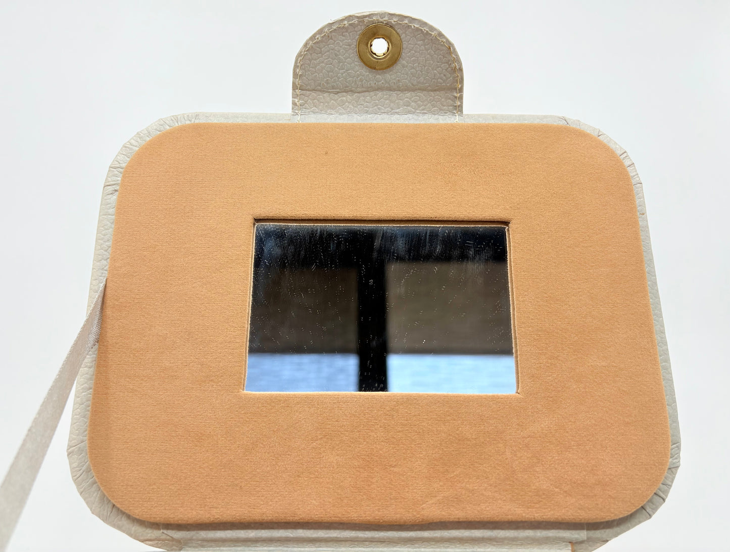 Rayell Cosmetics Case with Mirror - Vinyl with Velvet inlay - Small - Beige - 16x11x6.5cm
