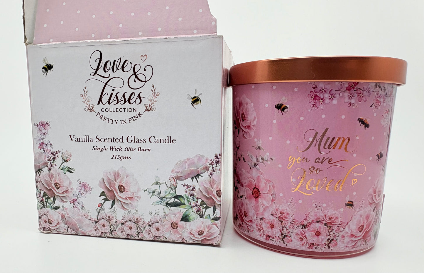 Pretty in Pink Love and Kisses Collection - Mum You are So Loved Vanilla Scented Glass Candle - Single wick 30 hour Burn - 215g
