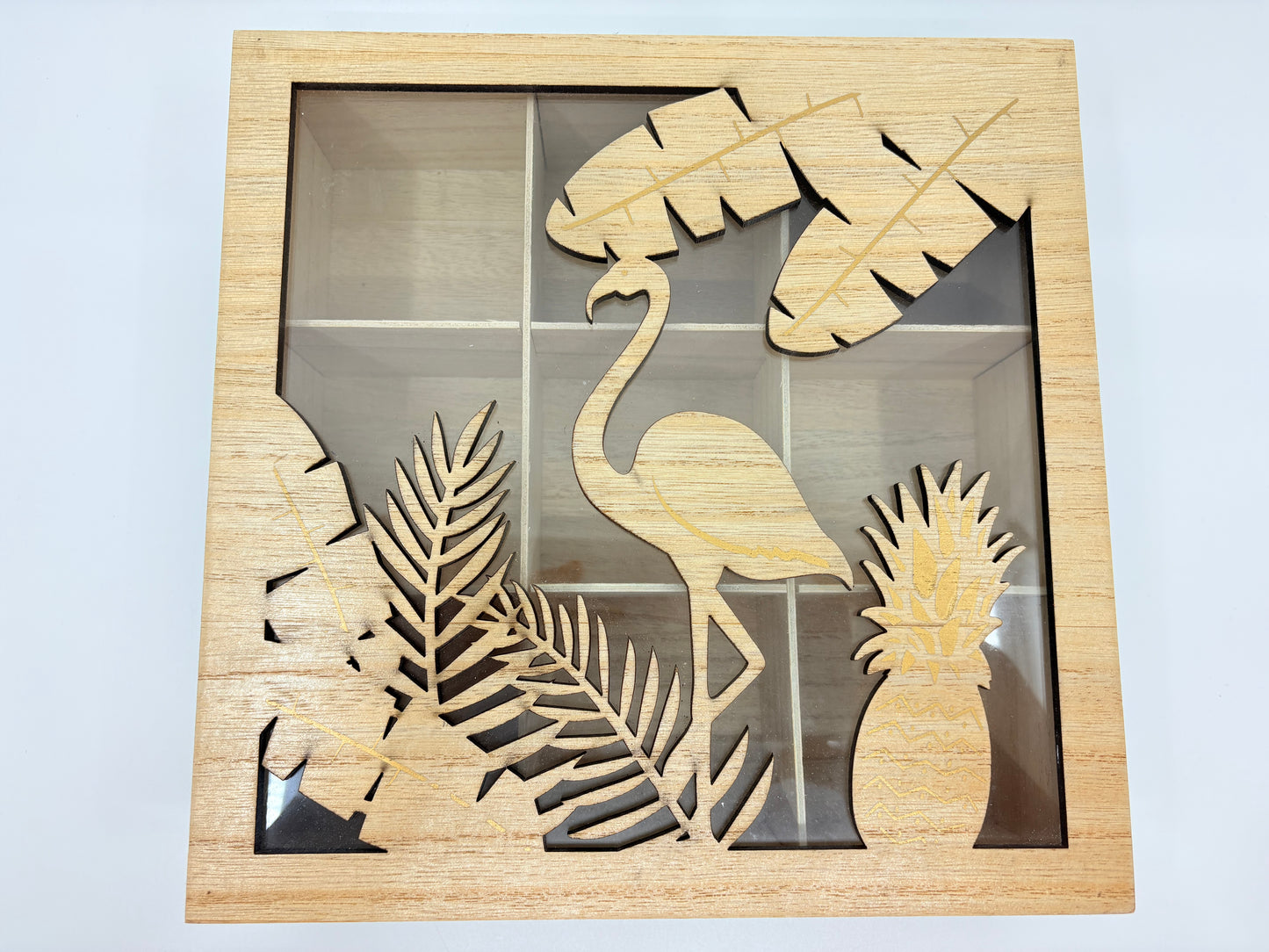 Urban Products Wooden Natural Tropical Tea Box - Green - 25x25x8cm