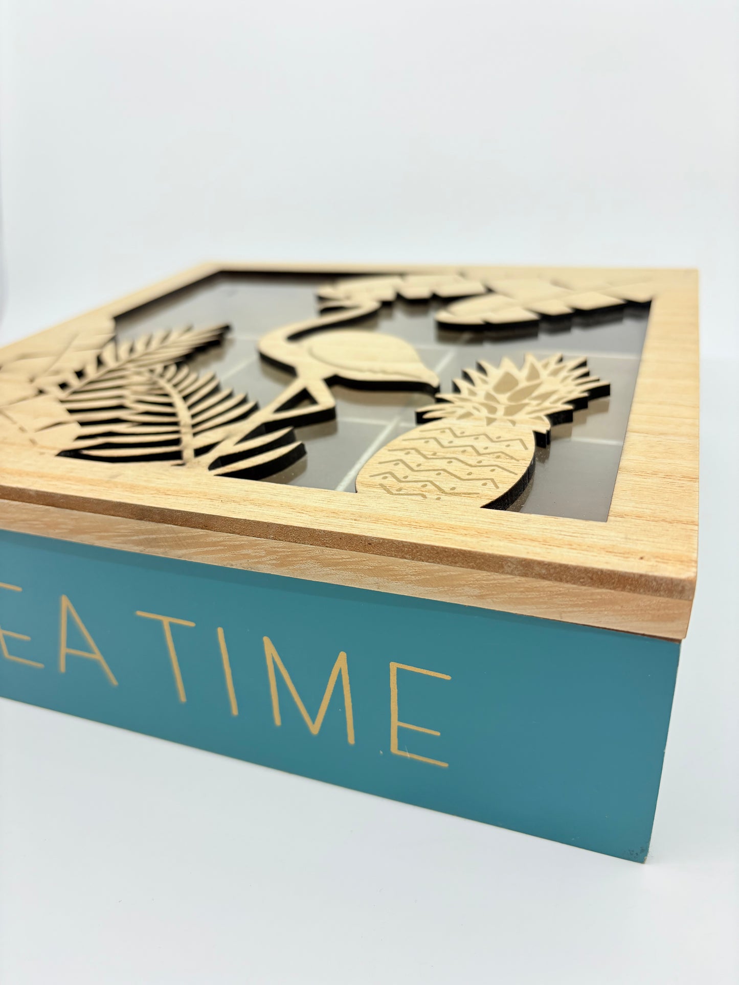 Urban Products Wooden Natural Tropical Tea Box - Green - 25x25x8cm