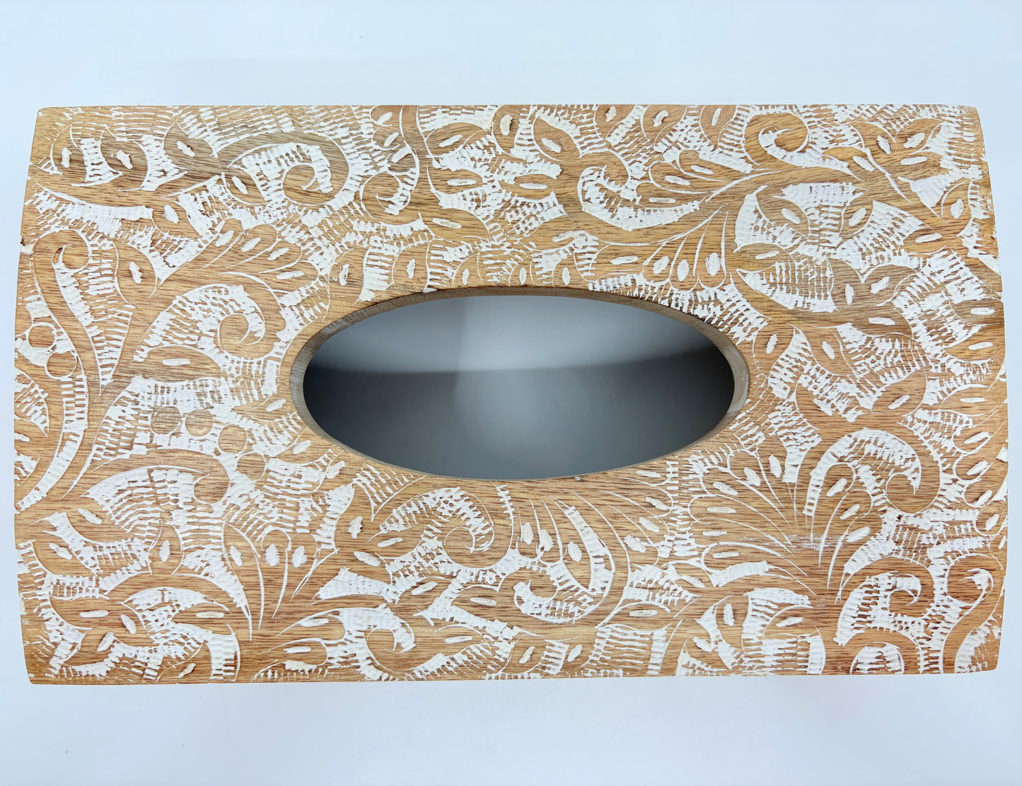 Amalfi Ishani Handcrafted Wooden Tissue Box - White Wash - 26x15.5x9cm