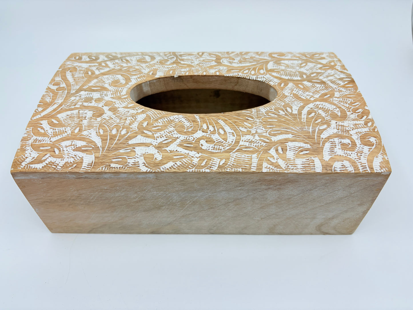 Amalfi Ishani Handcrafted Wooden Tissue Box - White Wash - 26x15.5x9cm