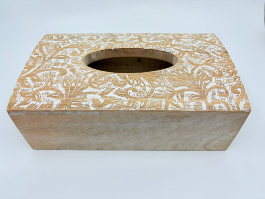 Amalfi Ishani Handcrafted Wooden Tissue Box - White Wash - 26x15.5x9cm