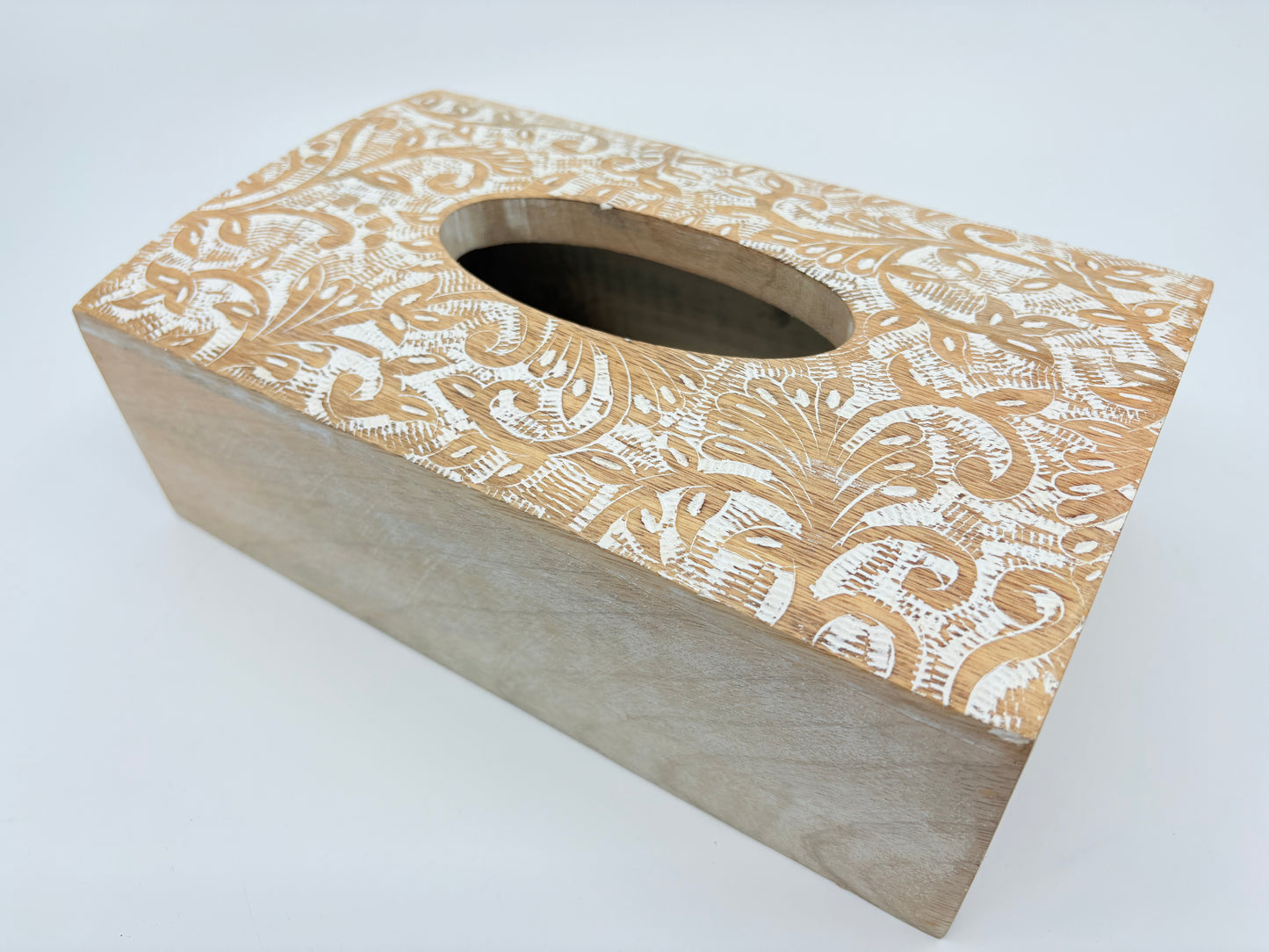 Amalfi Ishani Handcrafted Wooden Tissue Box - White Wash - 26x15.5x9cm