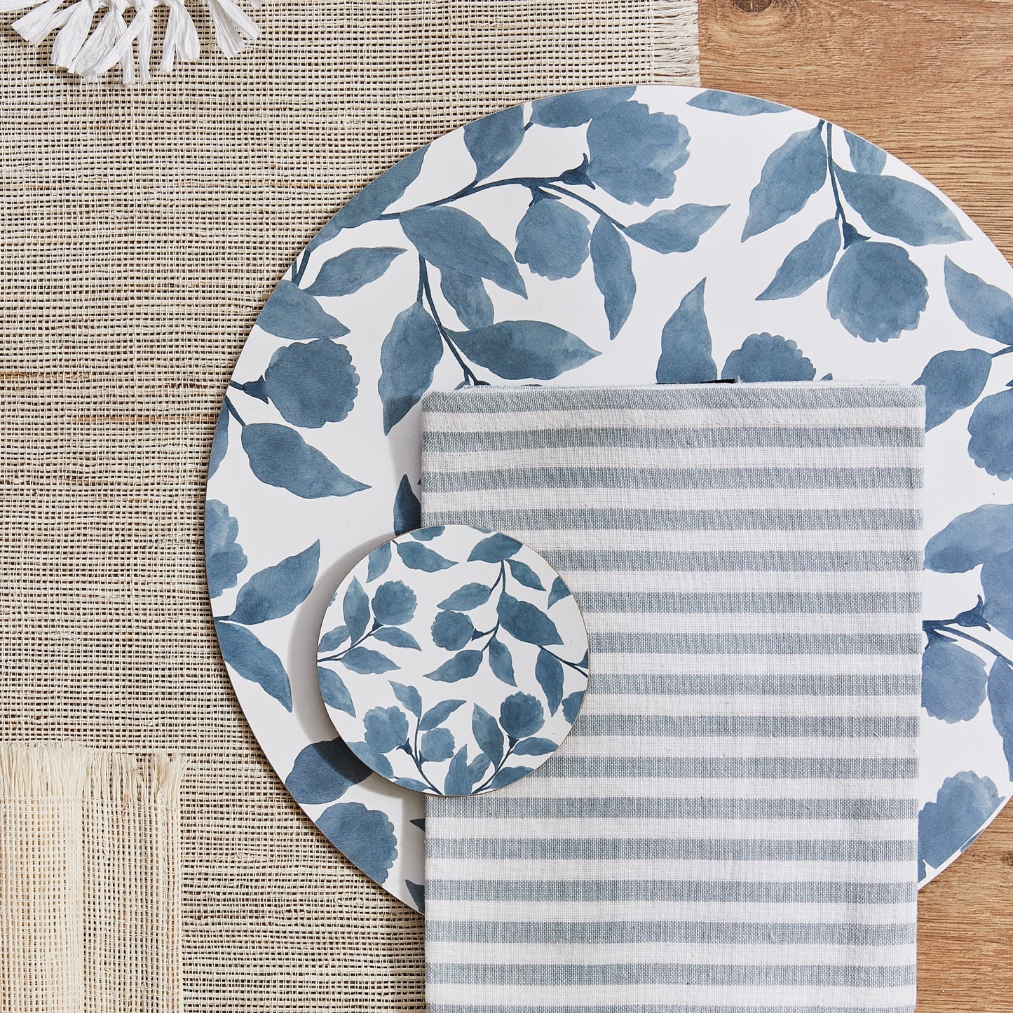 Madras Link Riviera Blue Round Placemat - Set of 4