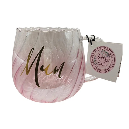 Landmark Mum Pink Twirl Glass Fluted Mug - 650ml Pink Pearlescent Glass