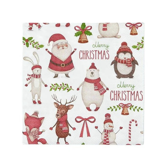 Coast to Coast Christmas Crew Napkins Set (20 Pack) - Red & White - 33x33cm - 3ply