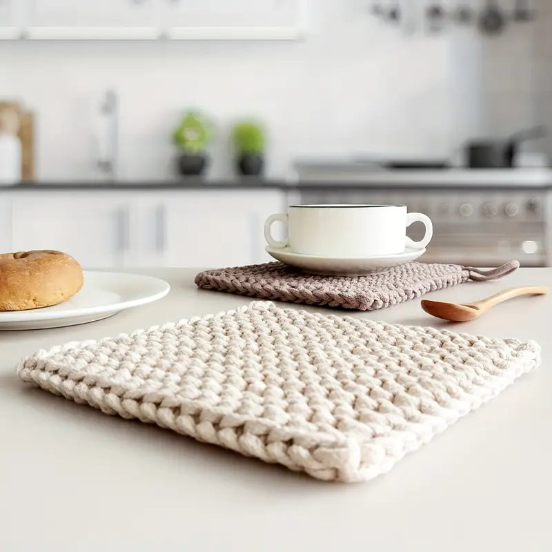 Casa Regalo Knit Cotton Trivet - Beige Natural - 20x20cmx2cm